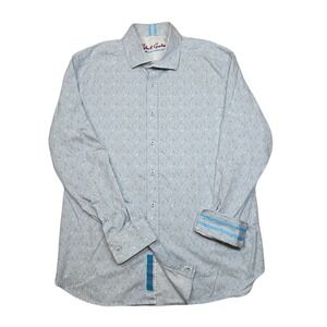 Robert‎ Graham Shirt Tailored Fit Large White Blue Geometric American Flip Cuff